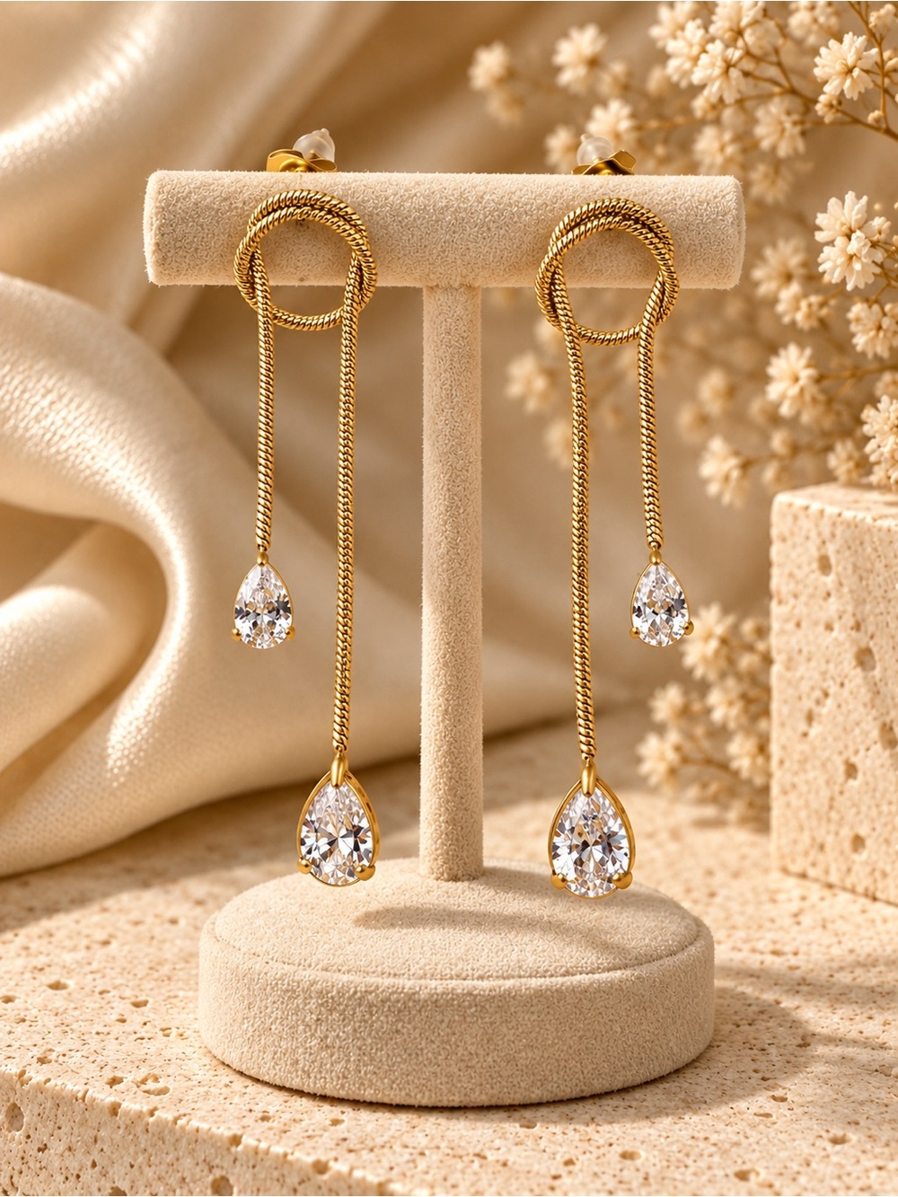 Elegant Gold Drop Teardrop Crystal Earrings